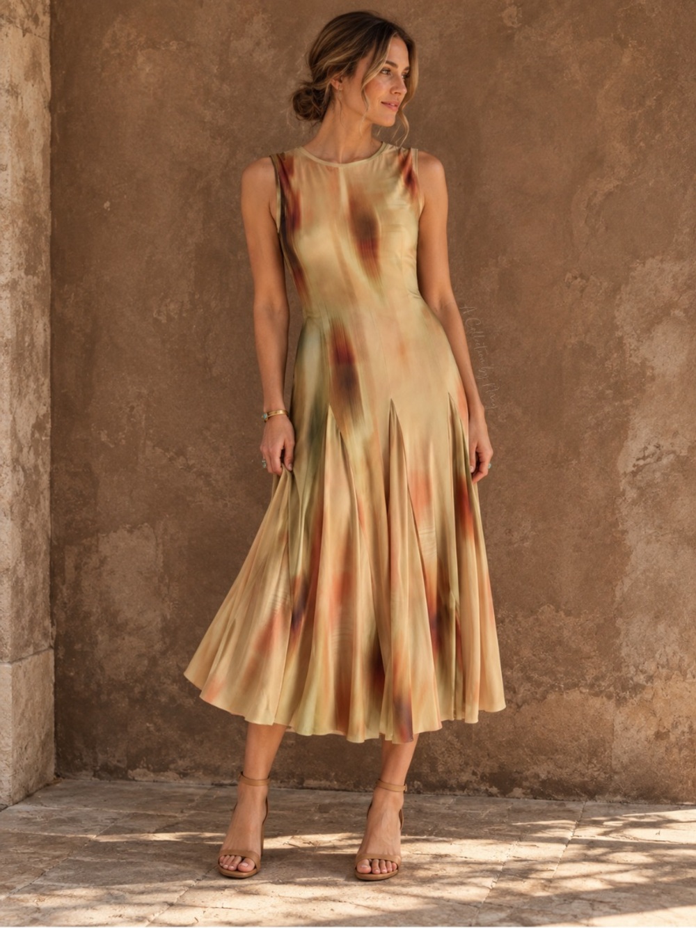 Steve Madden Marenne Pleated Abstract Mesh Midi Dress XL